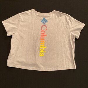 Columbia Rainbow Logo Grey Tee Womens Size XL